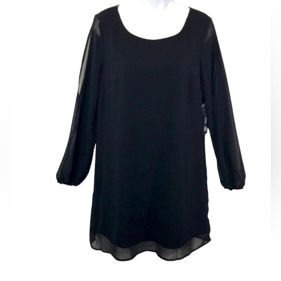 Sheer Chiffon Cut Out Sleeve Little Black Mini Dress - Picture 1 of 9